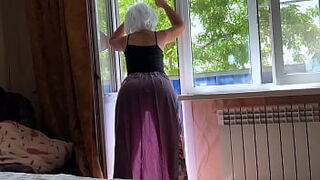 Step mom in a transparent dress shows her big ass to her stepson and waits for anal sex
