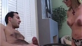 Mature smokes cigarette while sucking cock