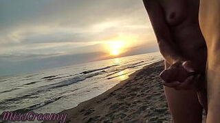 French Milf Blowjob Amateur on Nude Beach public to stranger with Cumshot 02 - MissCreamy