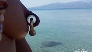 nippleringlover kinky mother extreme pierced nipples and pussy&comma; changingnipple rings at public beach
