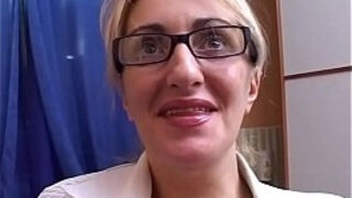 Busty grandma calms herself