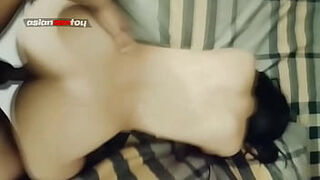 Amateur asian girl fucked and cummed on hairy pussy