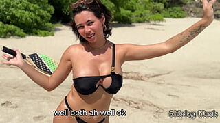 BUSTY MILF loses a bet and has to PAY up right on the BEACH&period;